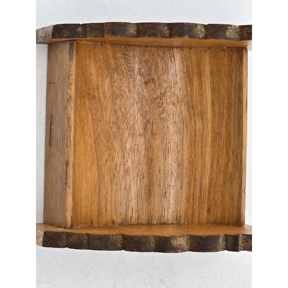 Vtg 12 Coaster Set with Holder Occupied Japan‎ Wood With Carved Flower Bud